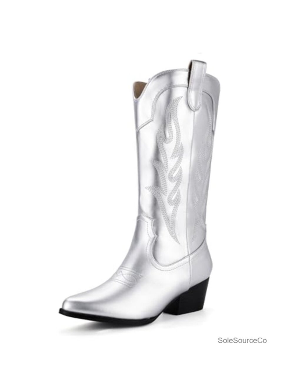 IDIFU Mid Calf Cowboy Cowgirl Boots Pointed Toe Chunky Heel Pull On